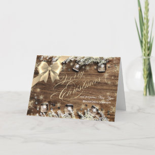 Cartes Pour Fêtes Annuelles Snowflakes, Bow, Wood, Noël Accueil d'entreprise