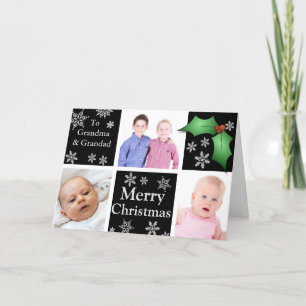 Cartes Pour Fêtes Annuelles Snowflakes et Holly sur Black