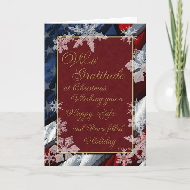 Cartes Pour Fêtes Annuelles Snowflakes et Stars Rouge Blanc et Bleu Patriotiqu (Devant)