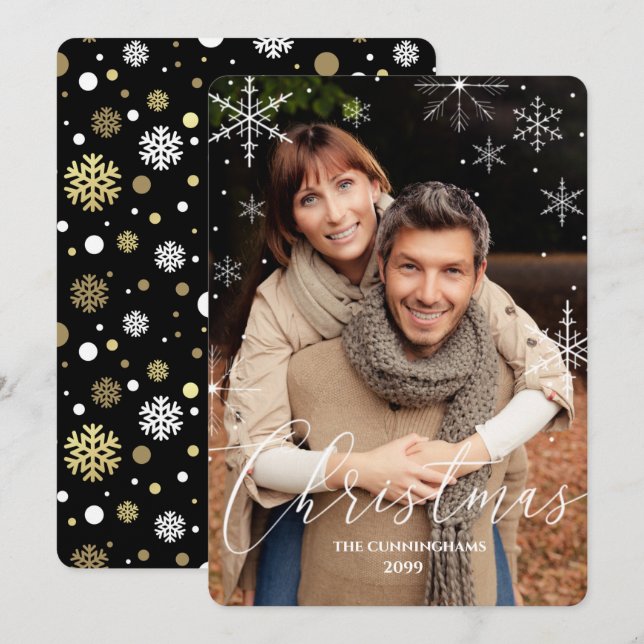 Cartes Pour Fêtes Annuelles Snowflakes et typographie de Noël (Devant / Derrière)