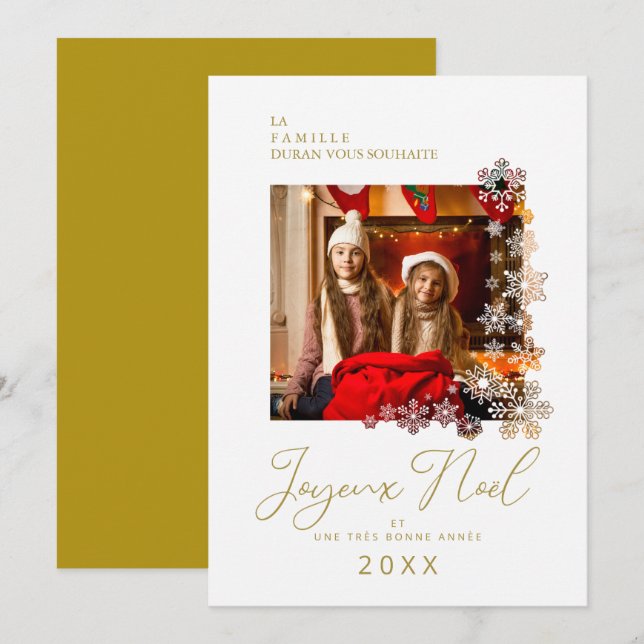 Cartes Pour Fêtes Annuelles Snowflakes French Modern Elegant Chic Christmas (Devant / Derrière)