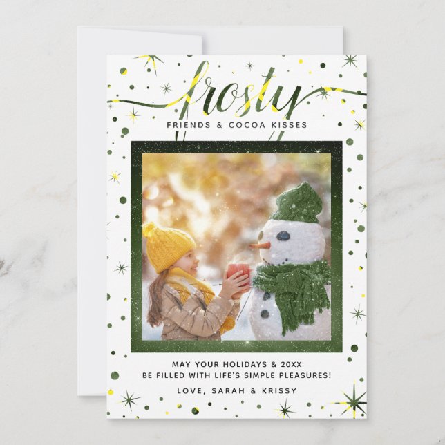 Cartes Pour Fêtes Annuelles Snowflakes Frosty & Plaisirs simples | Vert (Devant)