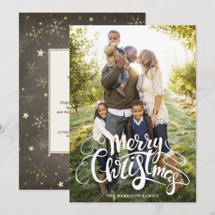 Cartes Pour Fêtes Annuelles Snowflakes Gold Full Photo moderne Message d'étoil