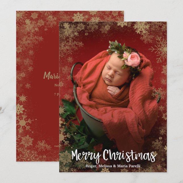 Cartes Pour Fêtes Annuelles Snowflakes Gold Photo Annonces de naissance (Devant / Derrière)