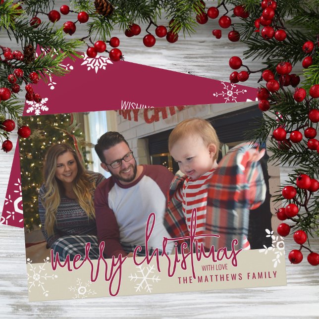 Cartes Pour Fêtes Annuelles Snowflakes Joyeux Noël Photo personnalisée (Créateur téléchargé)