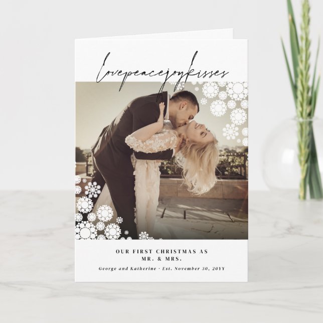 Cartes Pour Fêtes Annuelles Snowflakes Love Peace Joy Kisses Mariage photo (Devant)