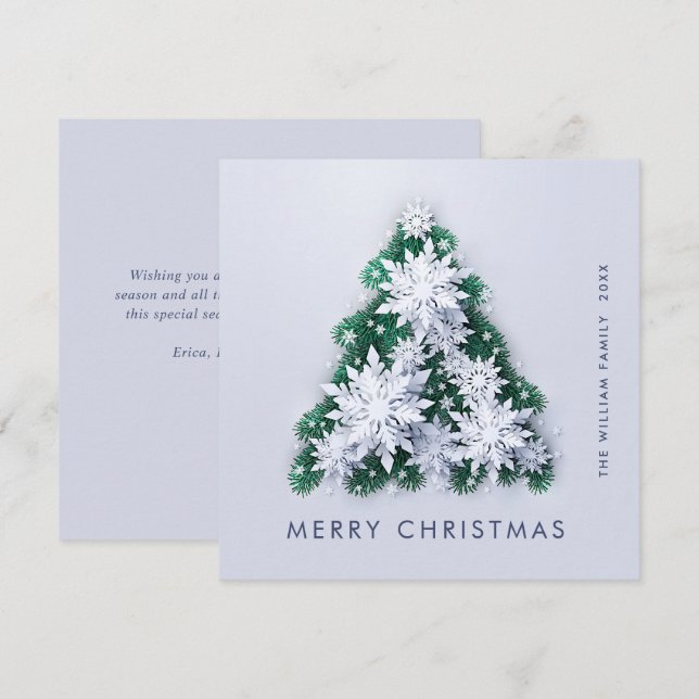 Cartes Pour Fêtes Annuelles Snowflakes minimaliste voeux Arbre de Noël (Devant / Derrière)