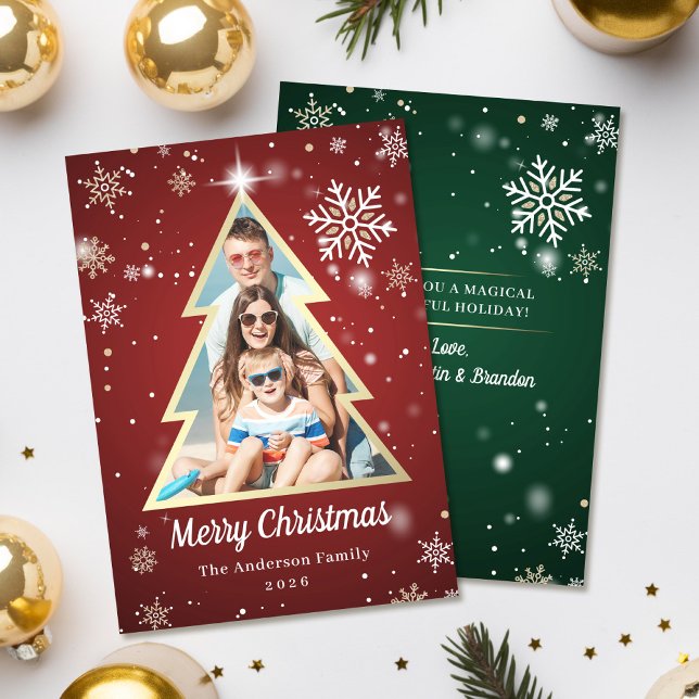 Cartes Pour Fêtes Annuelles Snowflakes personnalisé Gold Christmas Tree photo (Créateur téléchargé)