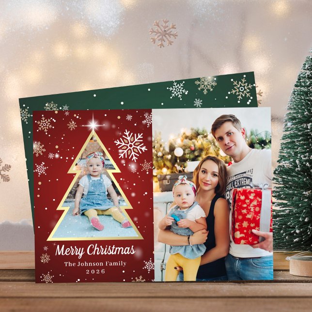 Cartes Pour Fêtes Annuelles Snowflakes personnalisés Christmas Tree 2 Photo (Créateur téléchargé)