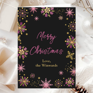 Cartes Pour Fêtes Annuelles Snowflakes rose et or Joyeux Noël