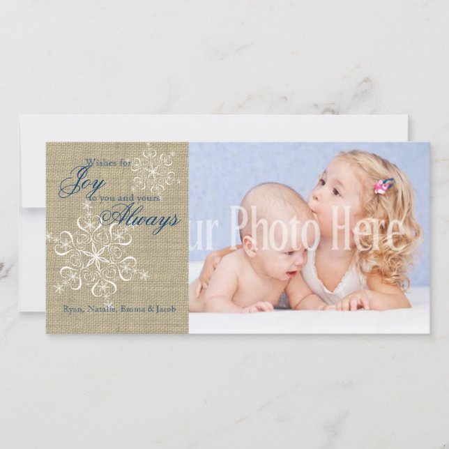 Cartes Pour Fêtes Annuelles Snowflakes rustiques et Burlap (Devant)
