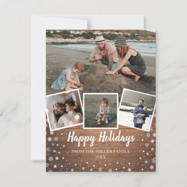 Cartes Pour Fêtes Annuelles Snowflakes sur bois rustique collage photo multipl (Devant)