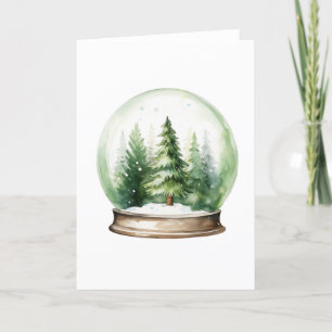 Cartes Pour Fêtes Annuelles Snowglobe avec arbres de Noël BLANC