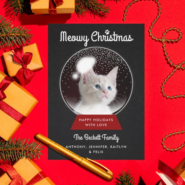 Cartes Pour Fêtes Annuelles Snowglobe de Noël | Photo de vacances pour animaux (Créateur téléchargé)