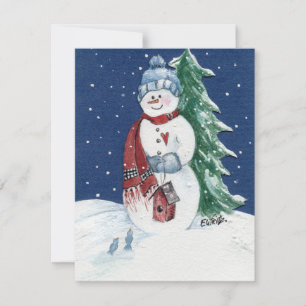 Cartes Pour Fêtes Annuelles SnowLady accueille les oiseaux à Birdhouse dans le