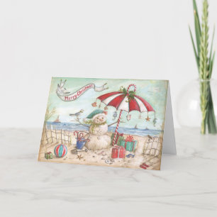 Cartes Pour Fêtes Annuelles Snowman à la plage