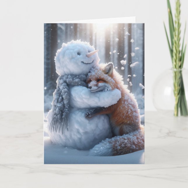 Cartes Pour Fêtes Annuelles Snowman Accroche Un Renard (Devant)