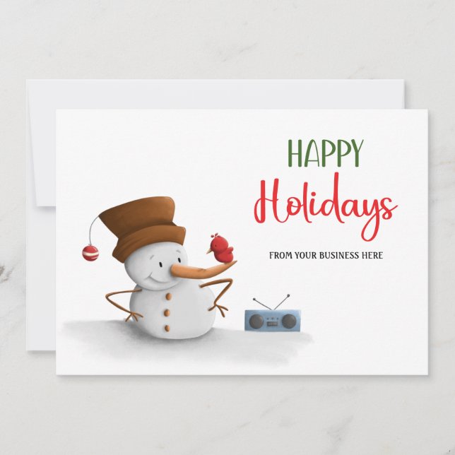 Cartes Pour Fêtes Annuelles Snowman and Radio Happy Holidays Business (Devant)