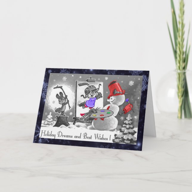 Cartes Pour Fêtes Annuelles Snowman Artist Vacances Dreams et Meilleurs Voeux (Devant)