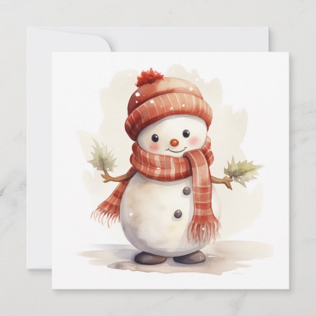 Cartes Pour Fêtes Annuelles Snowman avec Casquette rouge Noël (Devant)