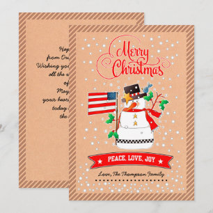 Cartes Pour Fêtes Annuelles Snowman avec drapeau américain Kraft Papier Noël