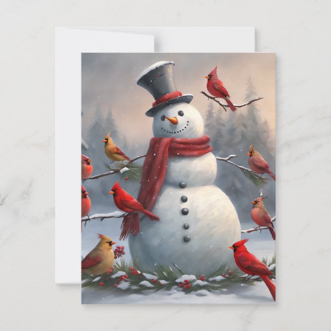 Cartes Pour Fêtes Annuelles Snowman avec les cardinaux rouges Snowman (Devant)