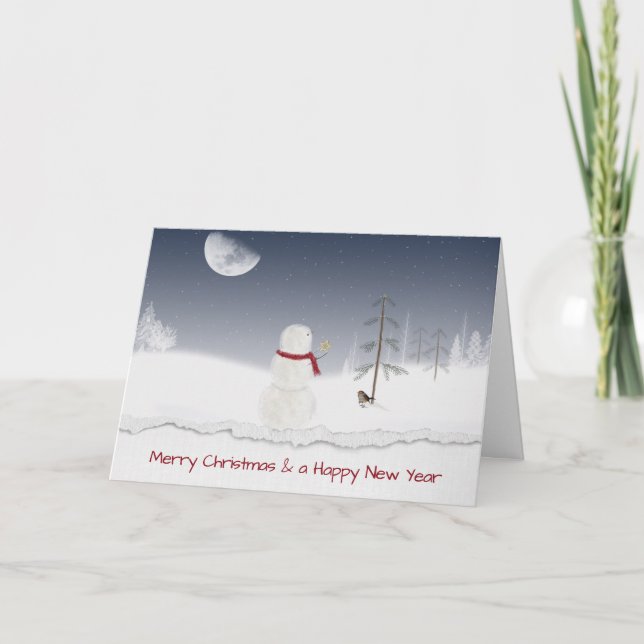 Cartes Pour Fêtes Annuelles Snowman avec l'étoile de Noël (Devant)