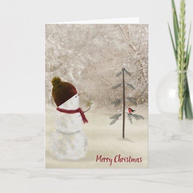 Cartes Pour Fêtes Annuelles Snowman avec l'étoile d'or de Noël (Devant)