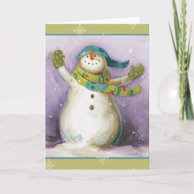 Cartes Pour Fêtes Annuelles Snowman avec Mittens d'hiver (Devant)