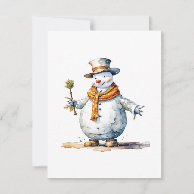 Cartes Pour Fêtes Annuelles Snowman B - Aquarelles (Devant)