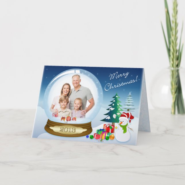 Cartes Pour Fêtes Annuelles Snowman Christmas PHOTO Snow Globe Card 2 (Devant)