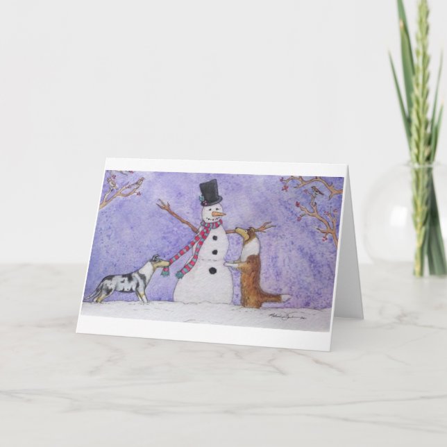Cartes Pour Fêtes Annuelles Snowman Collies (Devant)
