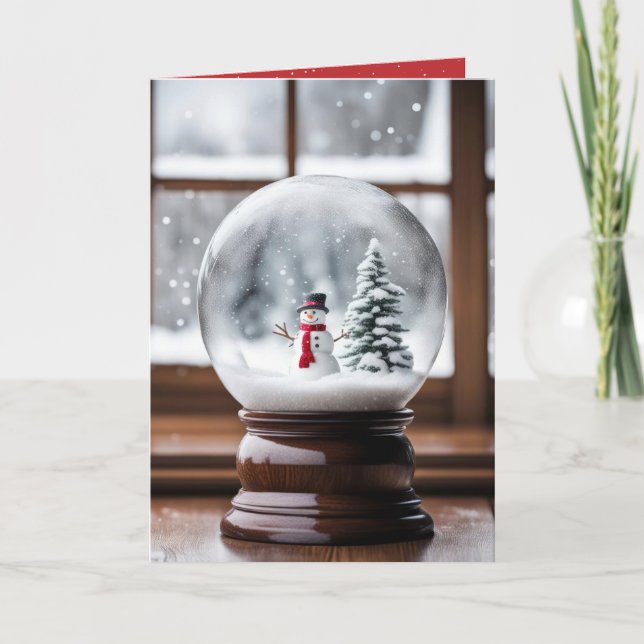 Cartes Pour Fêtes Annuelles Snowman Dans Le Globe Des Neiges De Noël (Devant)