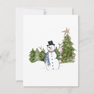 Cartes Pour Fêtes Annuelles Snowman dans les pins accueille la saison