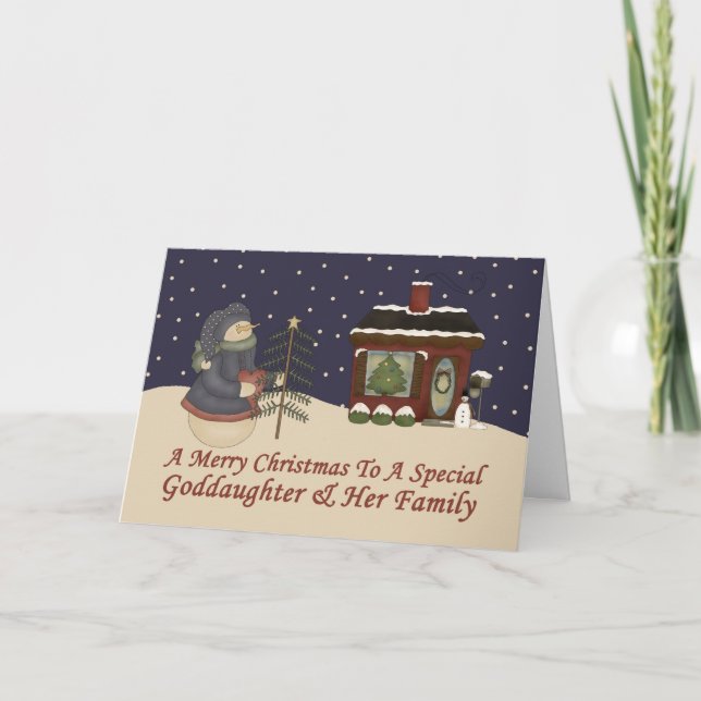 Cartes Pour Fêtes Annuelles Snowman de Noël à fille spéciale et famille (Devant)