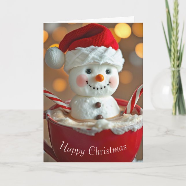 Cartes Pour Fêtes Annuelles Snowman De Noël Au Chocolat Chaud (Devant)