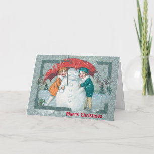 Cartes Pour Fêtes Annuelles Snowman de Noël Vintage avec Enfants