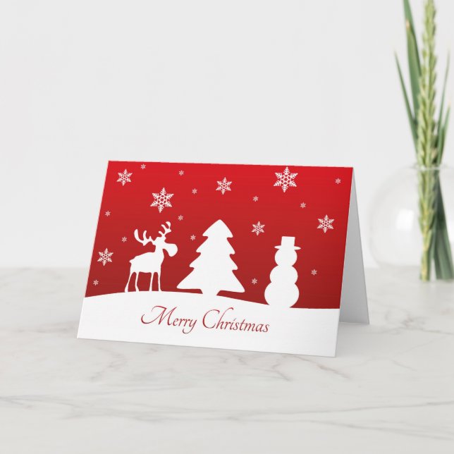 Cartes Pour Fêtes Annuelles Snowman de rennes d'arbre de Noël (Devant)