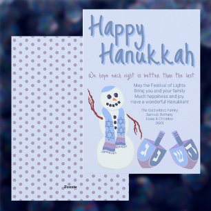 Cartes Pour Fêtes Annuelles Snowman Dreidels Blue Cute Celebrate Hanoukka