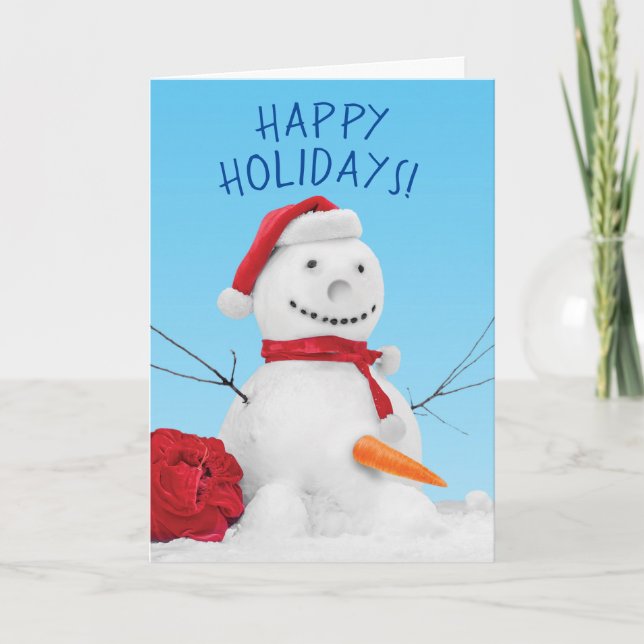 Cartes Pour Fêtes Annuelles Snowman Drôle Avec Carotte Déplacée (Devant)