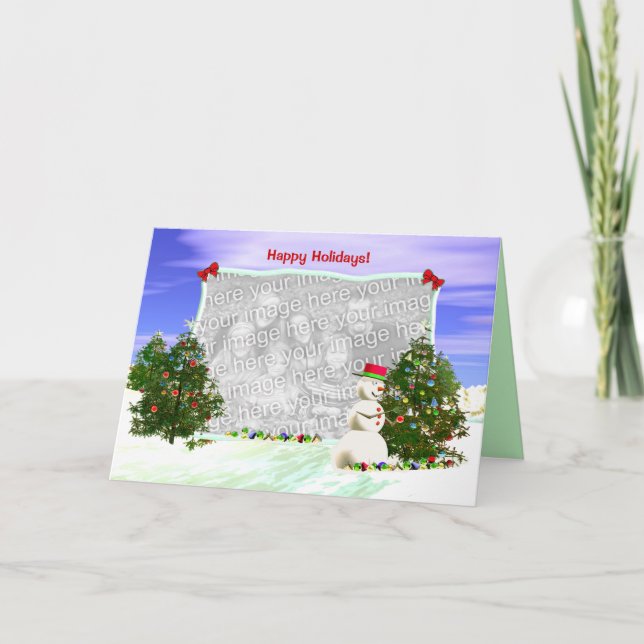 Cartes Pour Fêtes Annuelles Snowman et arbres de Noël Photo (Devant)
