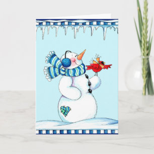 Cartes Pour Fêtes Annuelles Snowman et cardinal