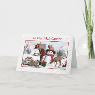 Cartes Pour Fêtes Annuelles Snowman et Deer Happy Holidays To Mail Carrier