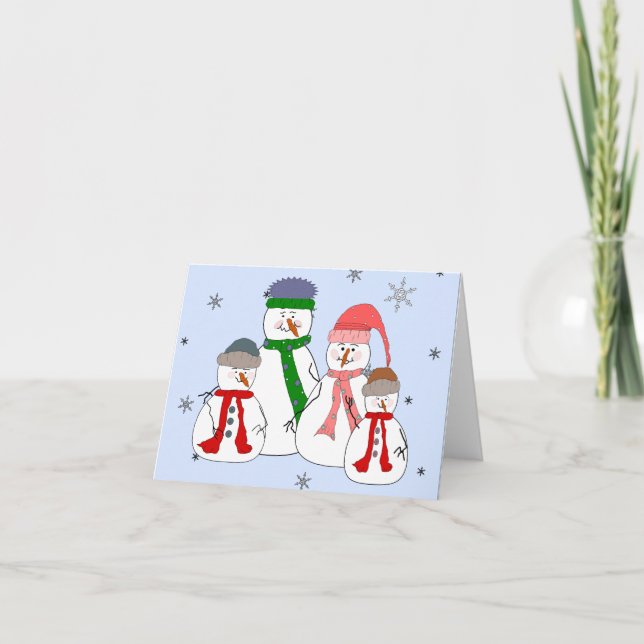 Cartes Pour Fêtes Annuelles Snowman Famille Snowmen Enfants Snow Art Whimsical (Devant)