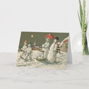 Cartes Pour Fêtes Annuelles Snowman Family Winter Jouer Eglise de neige