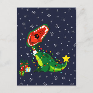 Cartes Pour Fêtes Annuelles Snowman hiver Arbre de Noël T-Rex Dinosaur