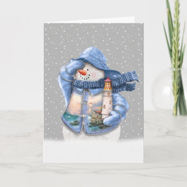 Cartes Pour Fêtes Annuelles Snowman nautique dans les flocons de neige (Devant)