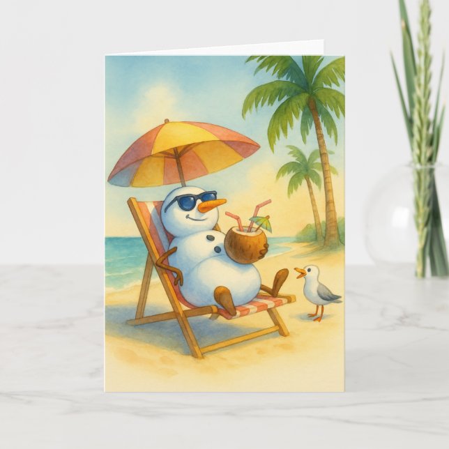 Cartes Pour Fêtes Annuelles Snowman on PTO (Tropical Getaway) (Devant)