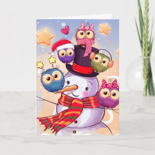 Cartes Pour Fêtes Annuelles Snowman & Owls