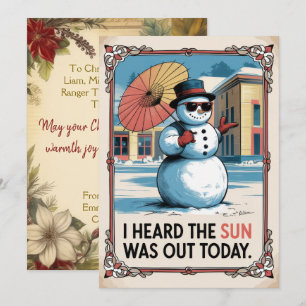 Cartes Pour Fêtes Annuelles Snowman personnalisé Sun Funny Vintage